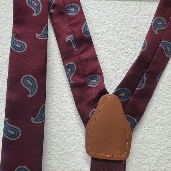 PORTFOLIO  by PERRY ELLIS Red  Maroon Brown Suspenders Braces  Leather - Picture 2 of 5